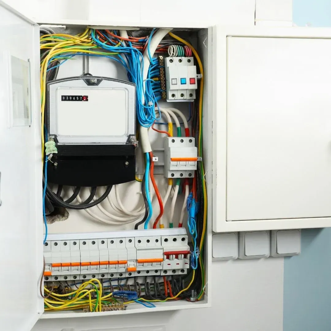 Open electrical panel with circuit breakers and color-coded wiring in a Bronx, NY property