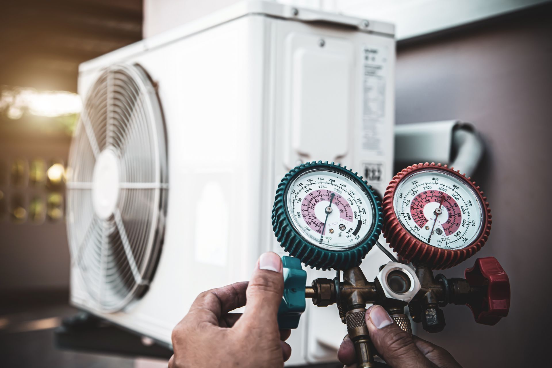 HVAC unit pressure check demonstrating essential air conditioning and heating certification skills.