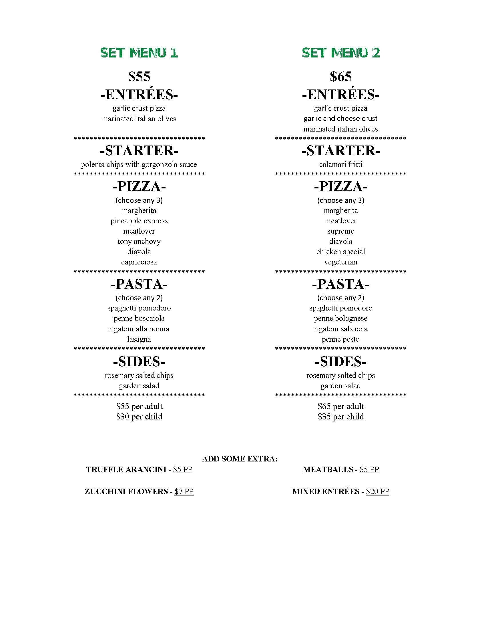 SET MENUS