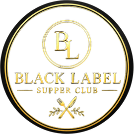Black Label Supper Club gold and black circular logo with crossed utensils