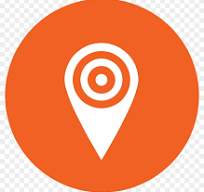 Orange map pin icon with concentric target circles in white