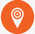 Orange map pin icon with concentric target circles in white