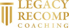 Legacy Recomp Coaching logo in gold with stylized columns and serif text on a white background