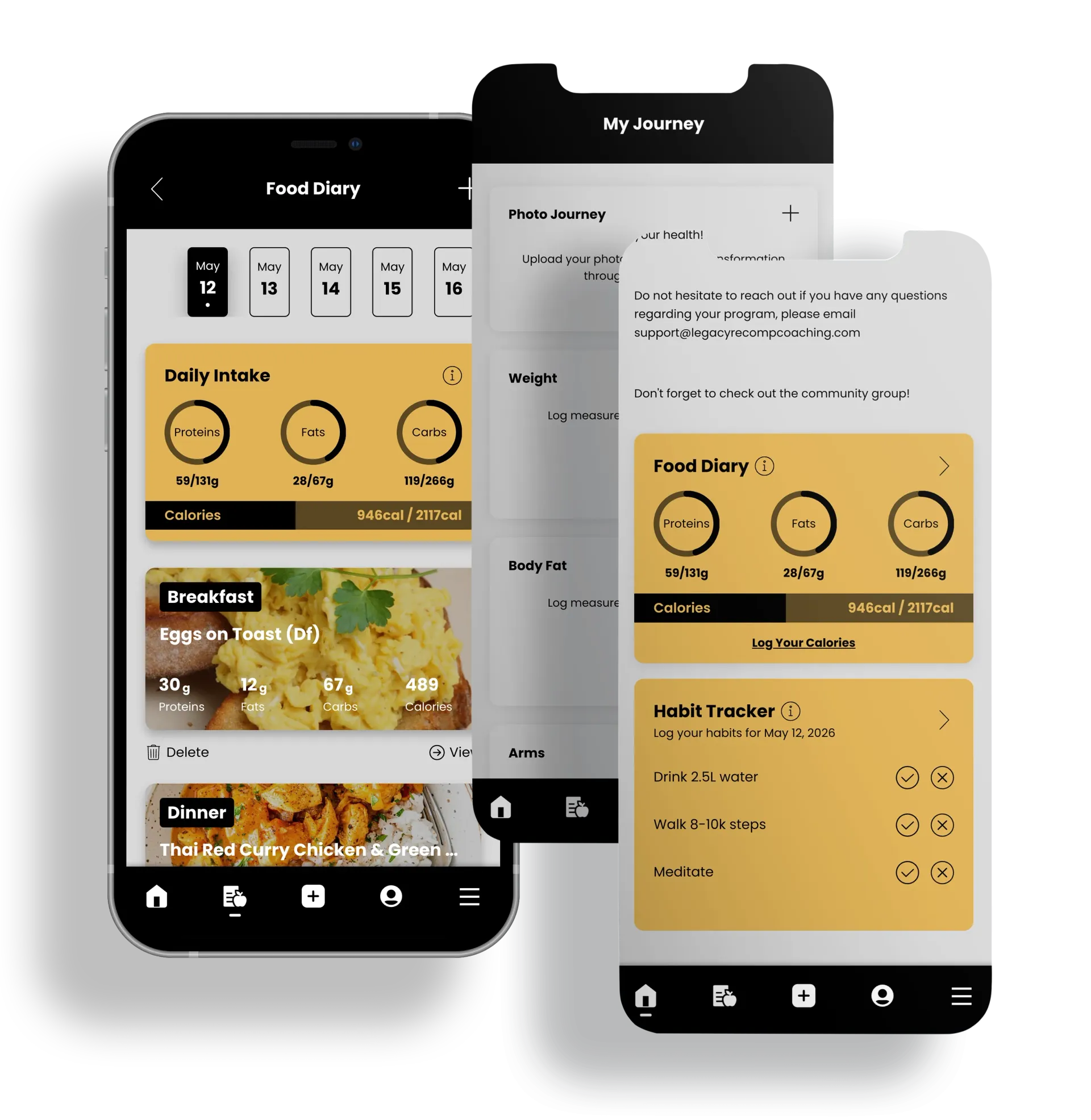Three overlapping smartphone mockups with blank white screens and “APP IMAGES TO GO HERE” text