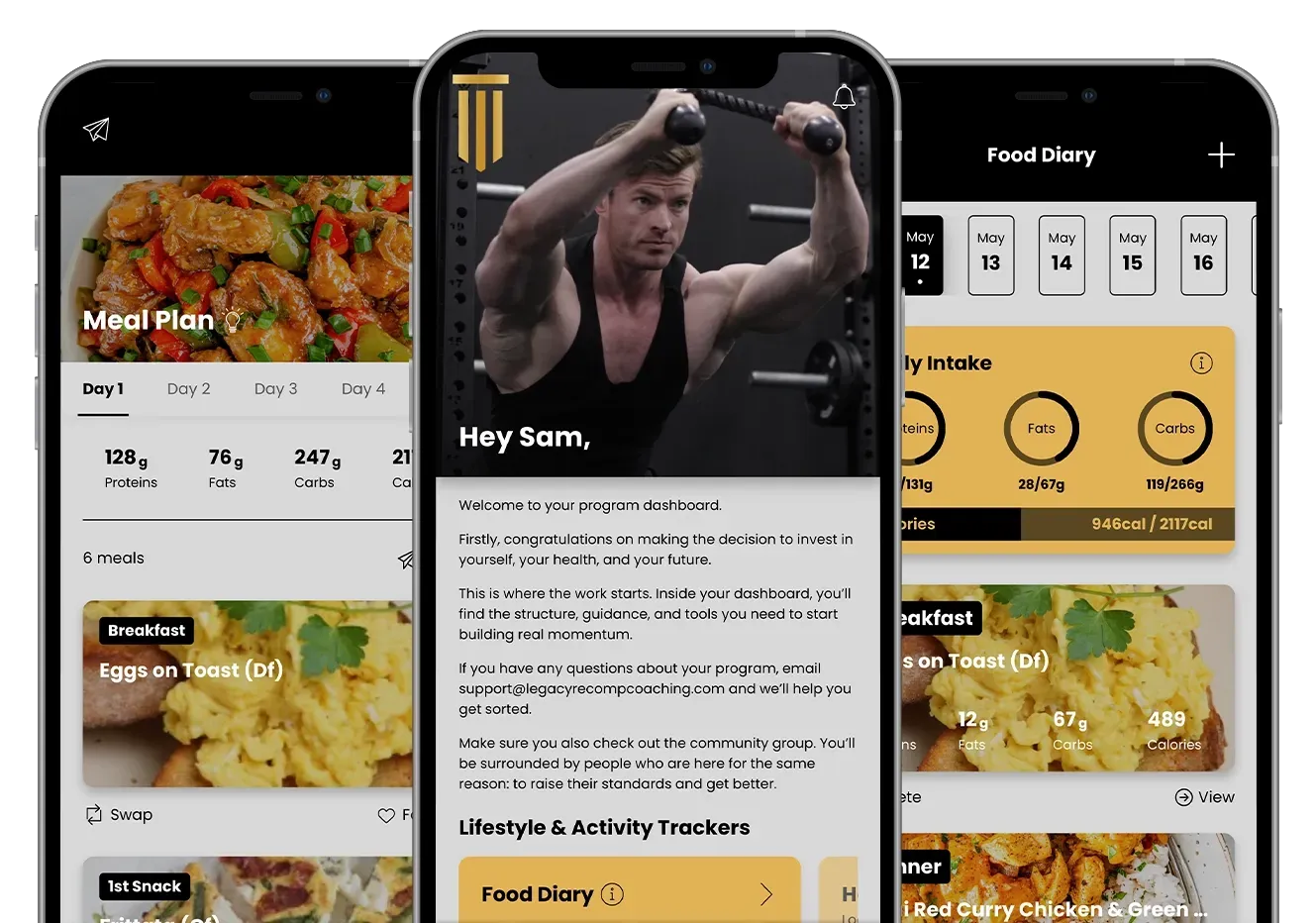 Three smartphone mockups with “APP IMAGES TO GO HERE” placeholders on black screens