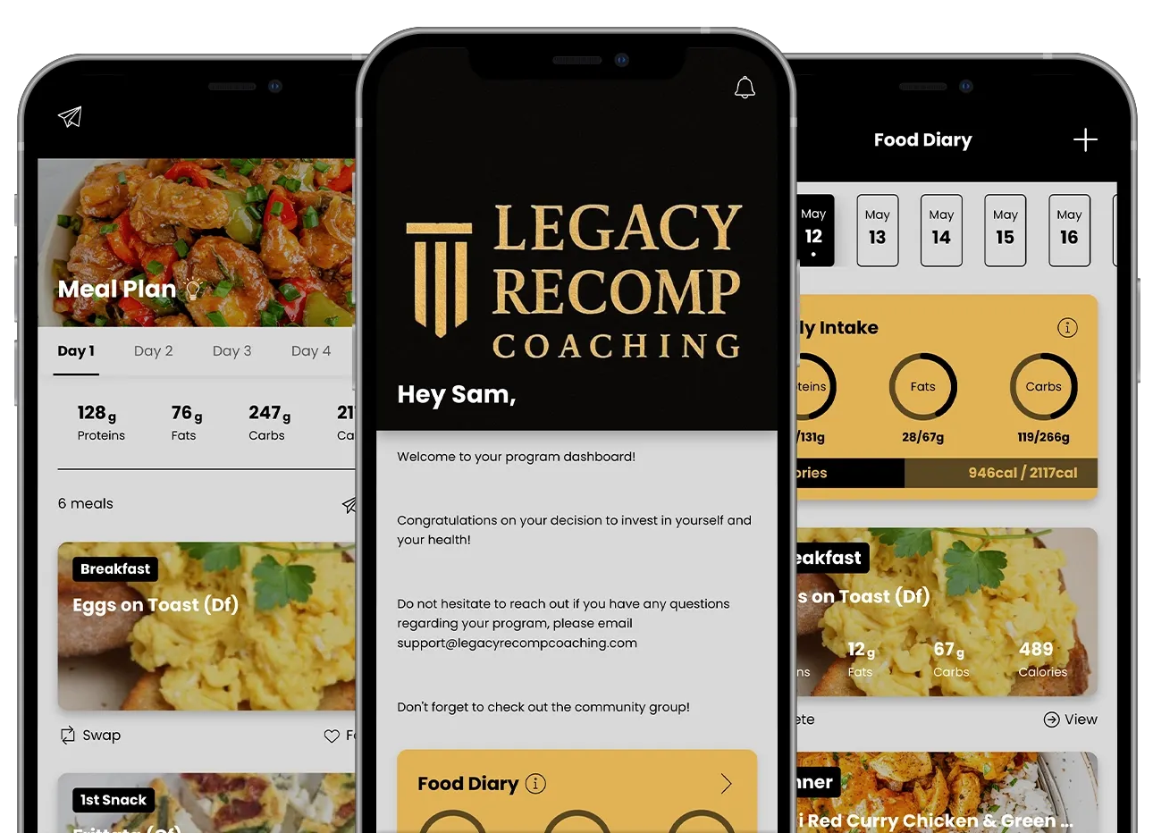 Three smartphone mockups with “APP IMAGES TO GO HERE” placeholders on black screens