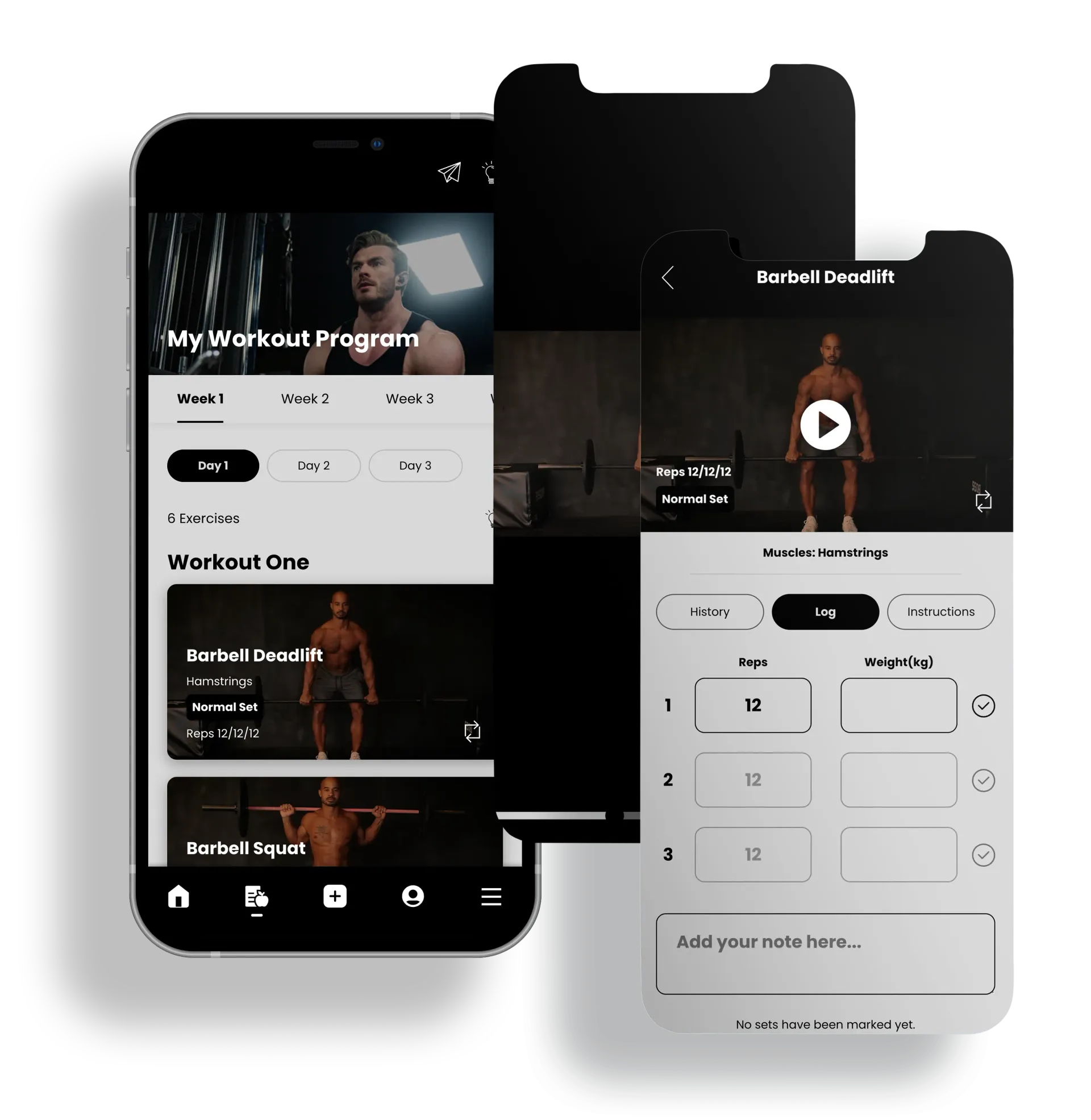Three black smartphone mockups with centered “APP IMAGE TO GO HERE” text on a white background