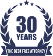 A logo for the debt free attorney with a laurel wreath