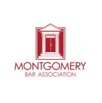 A red and white logo for montgomery bar association