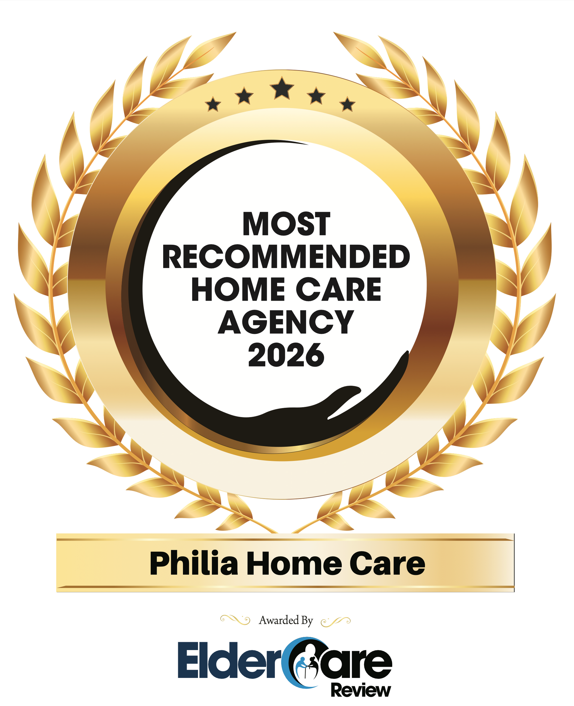 Most Recommended Home Care Agency 2026 for Philia Home Care, with EiderCare logo below