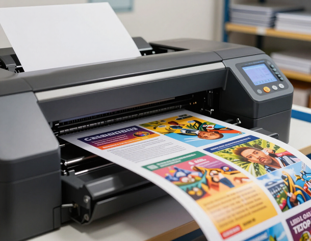 Professional printer producing a full-color flyer