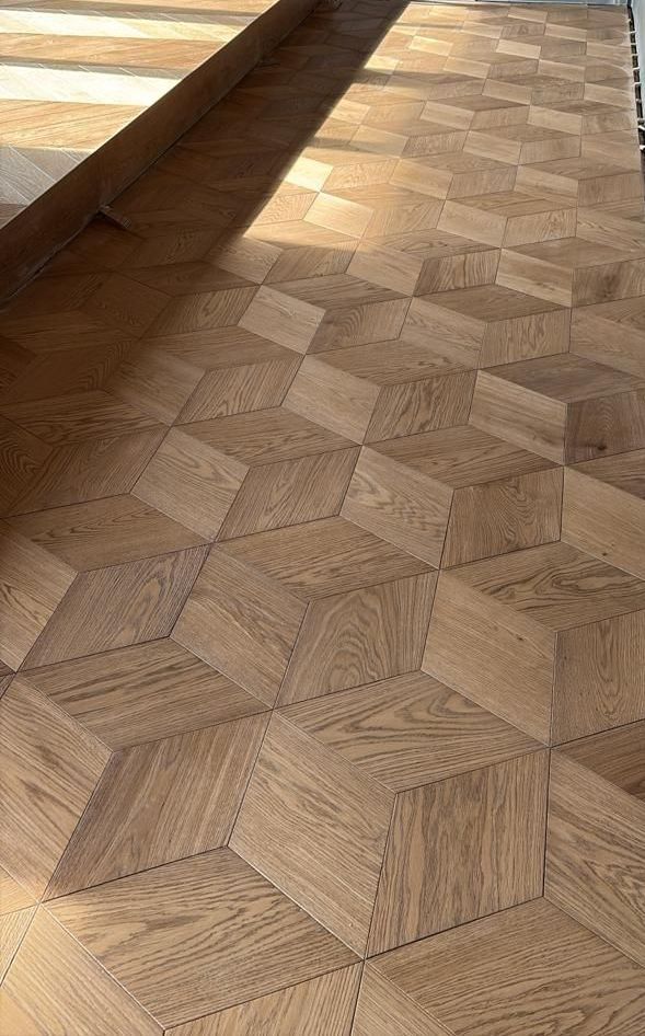 Custom geometric pattern wood floor.
