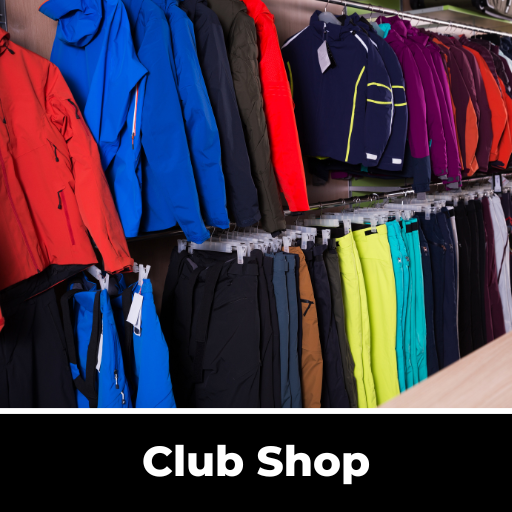 A display of jackets and pants in a club shop