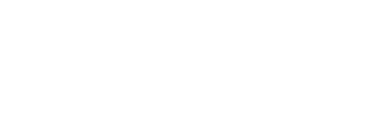 Strawther & White Funeral Home logo with open book icon and white script text on
