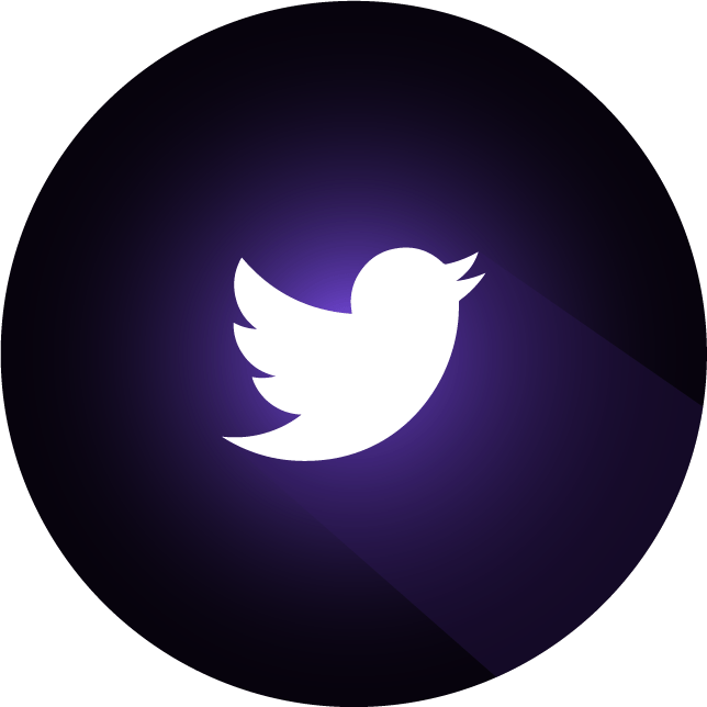 White Twitter bird logo on a purple gradient background.