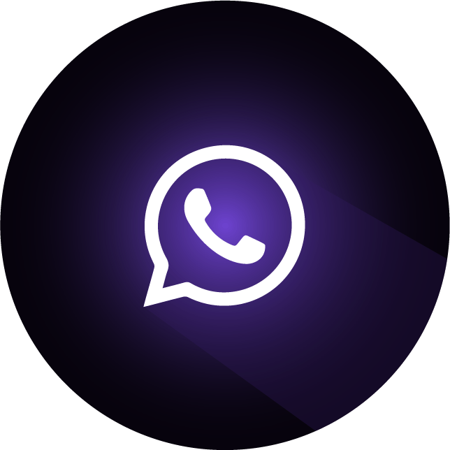 White phone icon in a chat bubble, against a dark purple gradient background.