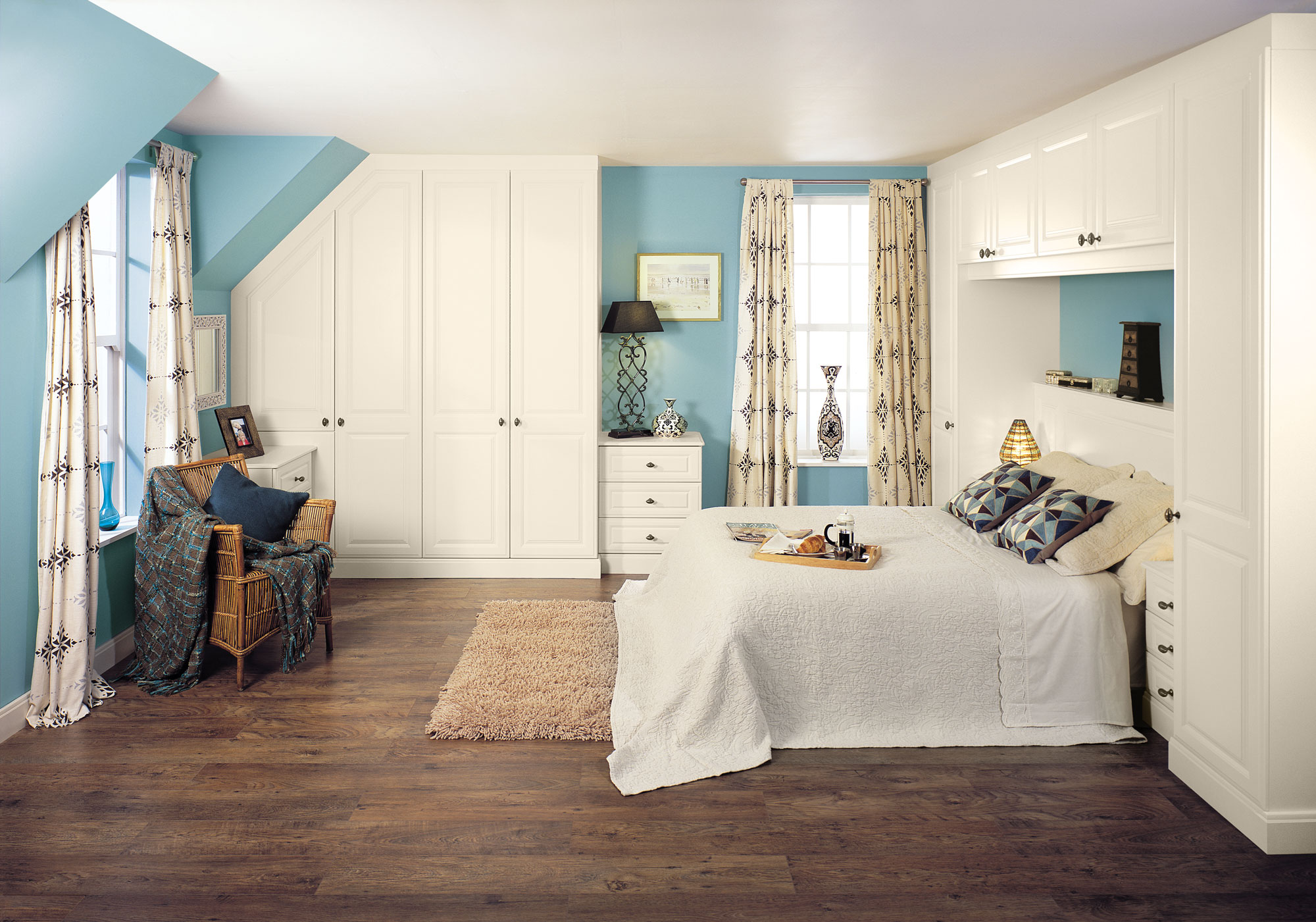 blue and white bedroom