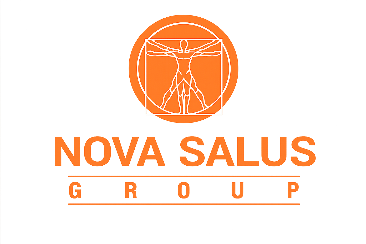 NOVA SALUS logo in orange with stylized figure and tagline “La nostra esperienza il tuo benessere”