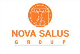 NOVA SALUS logo in orange with stylized figure and tagline “La nostra esperienza il tuo benessere”