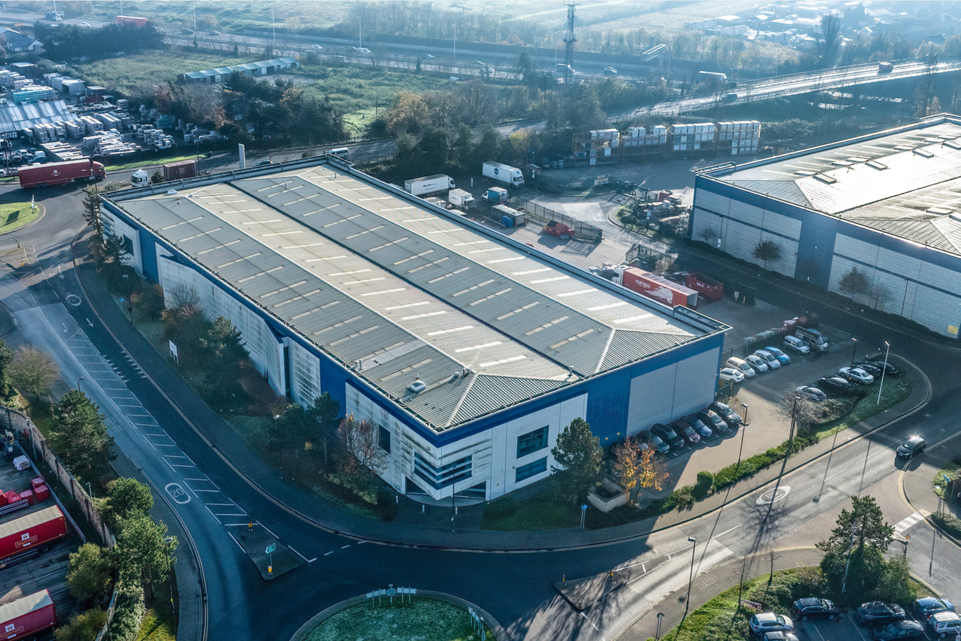 Commercial warehouse unit near Slough, showcasing electrical fit-out works delivered by Matt Brownin