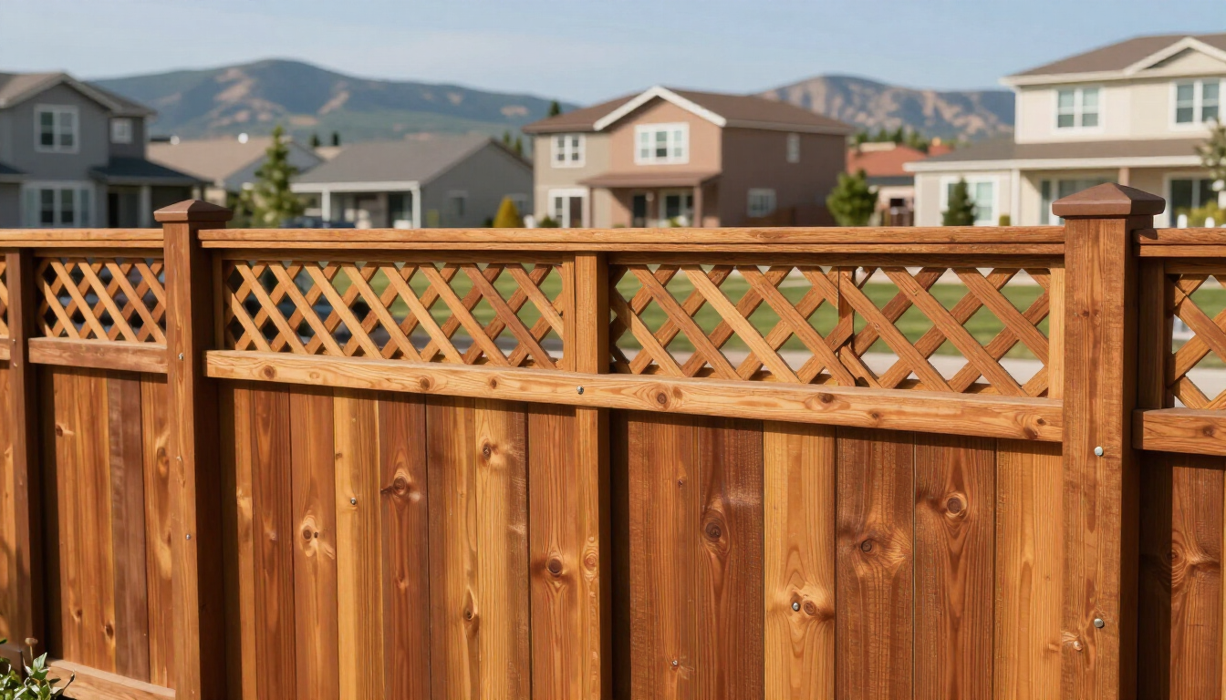 A high-quality cedar privacy fence with top cap and trim in a Denver neighborhood.