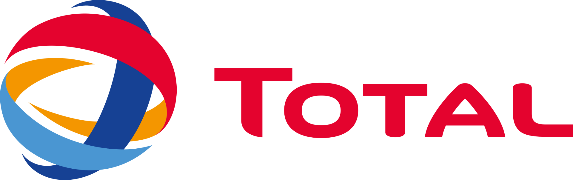 Logo of Total energy company: a stylized globe with red, blue, and yellow curved elements next to the word 