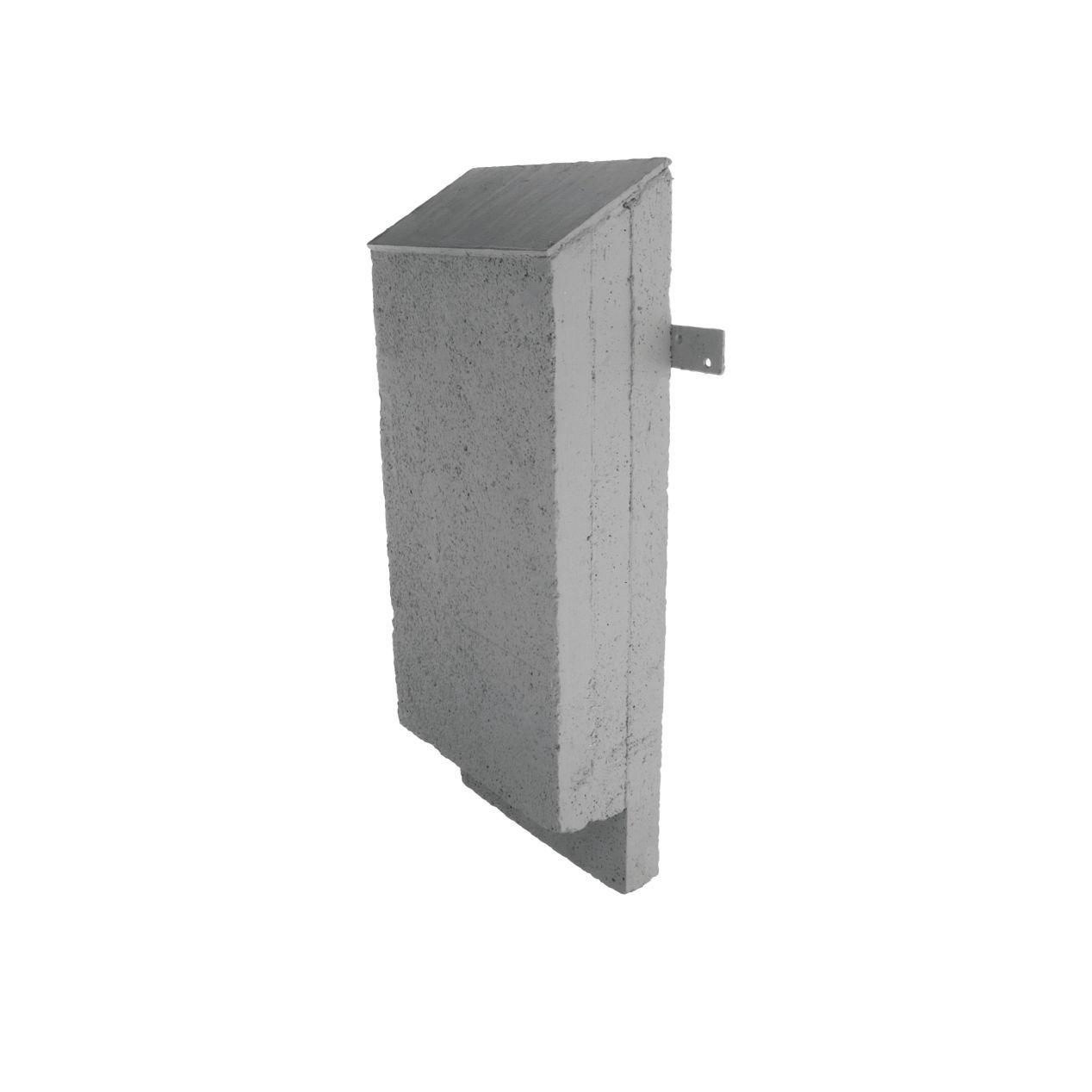 Gray metal mounting bracket with a protruding side tab, shown on a white background