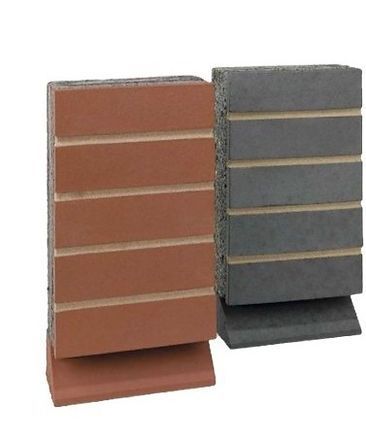 Small wooden display stand with three orange slats and a slanted base, isolated on white background