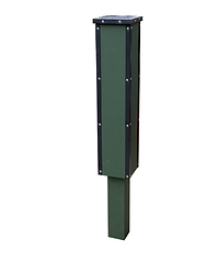 Green and black post-mounted outdoor speaker or bollard on a white background