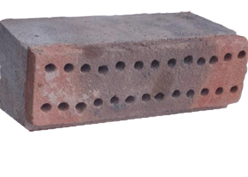 Hollow red clay brick with rows of round holes