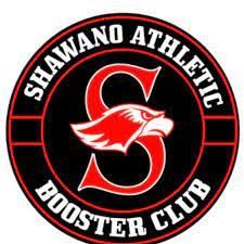 The logo for the shawano athletic booster club has a red eagle on it.