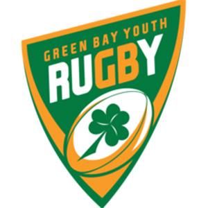 Green bay youth rugby logo with a rugby ball and clover