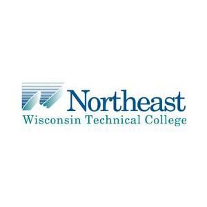 The logo for northeast wisconsin technical college is blue and white.