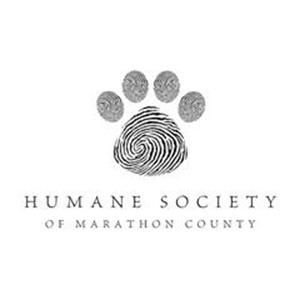 The logo for the humane society of marathon county has a paw print on it.