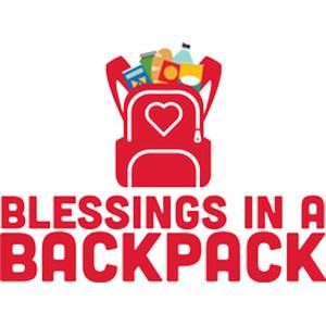 The logo for blessings in a backpack shows a backpack filled with food.