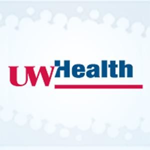 The logo for uw health is red and blue on a white background.