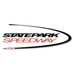 The state park speedway logo is black and red on a white background.