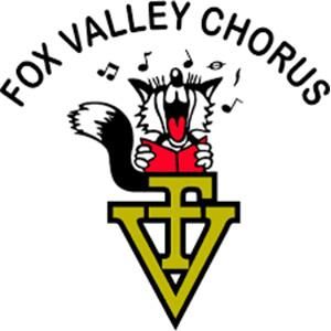 A logo for the fox valley chorus with a fox holding a book