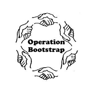 A group of people are shaking hands in a circle.