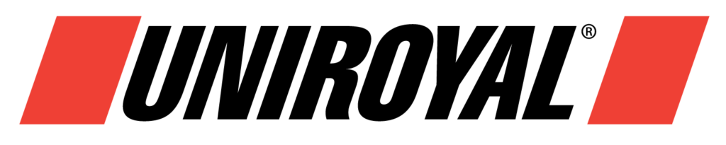 A black and red logo for uniroyal on a white background