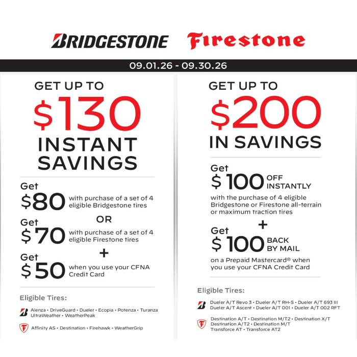 Ad for tires: Get $100 off instantly with purchase of 4 qualifying tires. Image shows a truck on a trail.