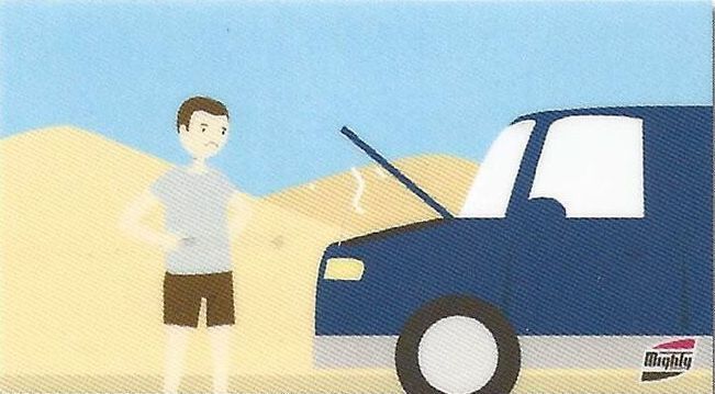 A man is standing next to a blue car with the hood open