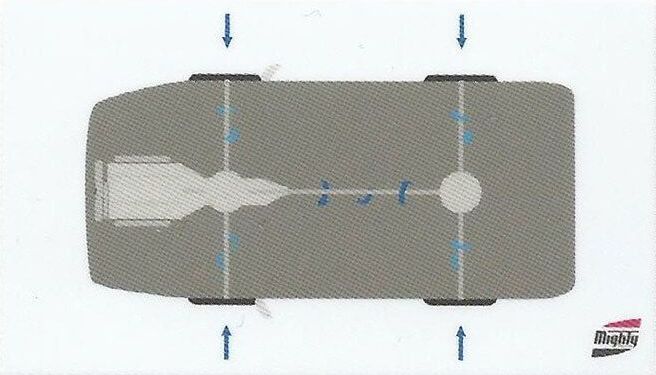 A drawing of a car with arrows pointing up and down