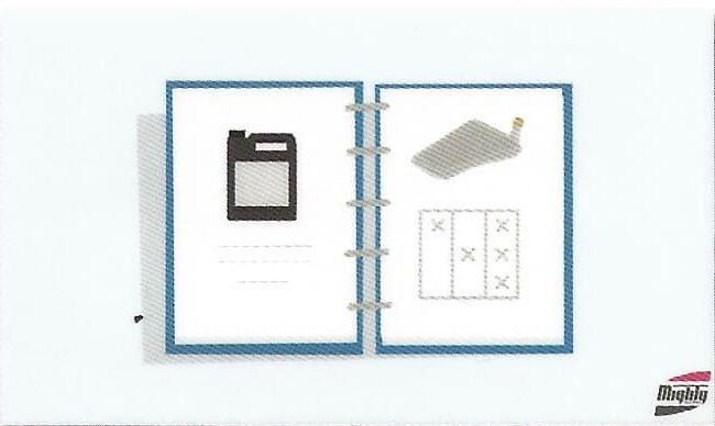 A book is open to a page with a bottle and a box on it.