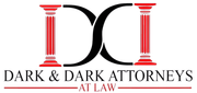 Dark & Dark Attorneys at Law logo with stylized black D letters and red columns on white background