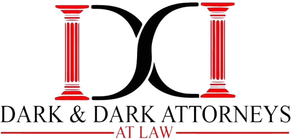 Dark & Dark Attorneys at Law logo with red columns and black text on white background