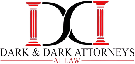 Dark & Dark Attorneys at Law logo with red columns and black text on white background