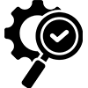 Gear and magnifying glass with a checkmark, indicating inspection or verification of settings.
