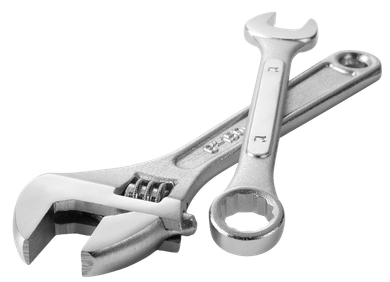 A pair of wrenches laying on top of each other on a white background A pair of wrenches laying on top of each other on a white background