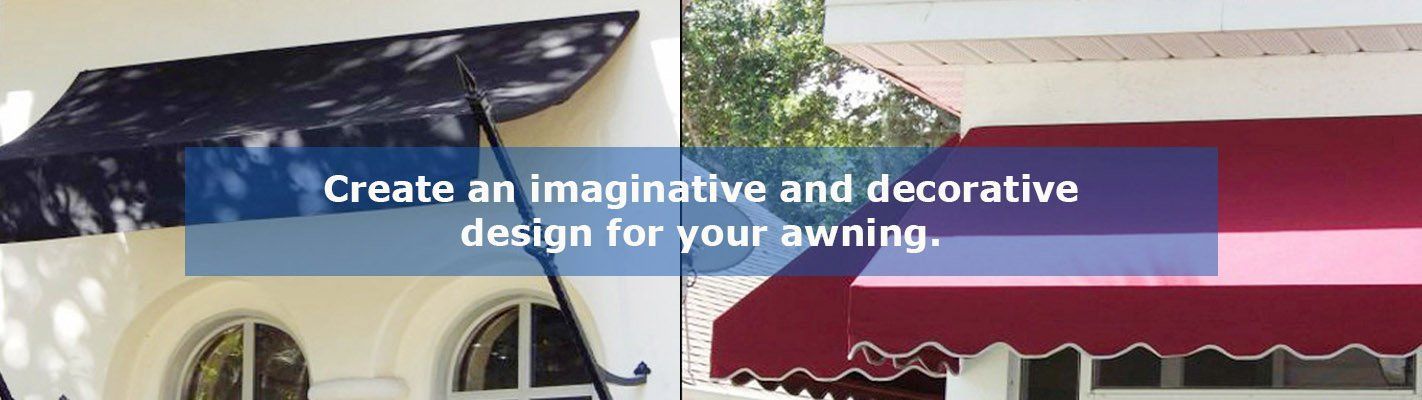 Black and red decorative awnings on windows.
